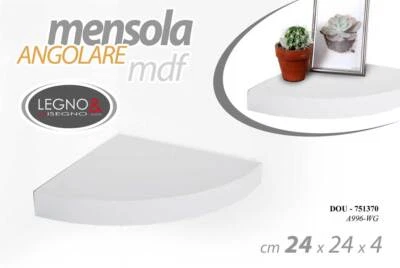 MENSOLA ANGOLO PARETE ANGOLARE SCAFFALE Legno Libreria MODERNA BIANCA 24 cm - Immagine 1 di 4