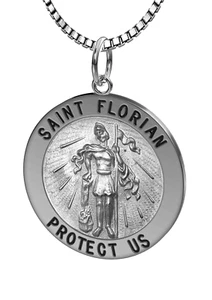 Mujer925 Plata de Ley Saint Florian Redondo Antiguo Collar con Colgante, 22mm - Imagen 1 de 29