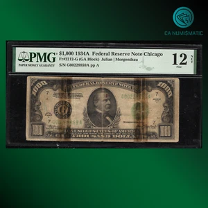 Fr.2212-G 1934A $1000 DOLLARS FEDERAL RESERVE NOTE Kansas , PMG 12 NET, 28859 - Picture 1 of 2