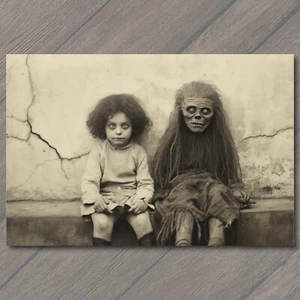 POSTAL Máscaras Extrañas Espeluznantes Vintage Ambiente Niñas Halloween Culto Inusual Aterrador - Imagen 1 de 1