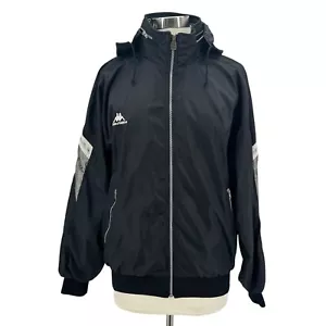 Vintage KAPPA donna grande giacca con cappuccio nero cerniera retrò accappatoio Di Kappa - Foto 1 di 13