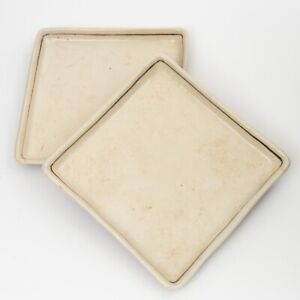 Vintage Set of 2 Japanese Signed "Kanse" Square Ceramic Plates Crazing 9" x 9" 