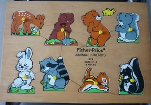 Fisher Price Wood Puzzle Animal Friends #519 Preschool with Pegs 1970’S Vintage - Picture 1 of 7