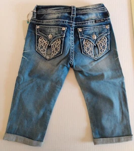 MISS ME Bermuda Jean Shorts Girls Sz 10 NEW Embroidered Wings Rhinestones Capri - Picture 1 of 13