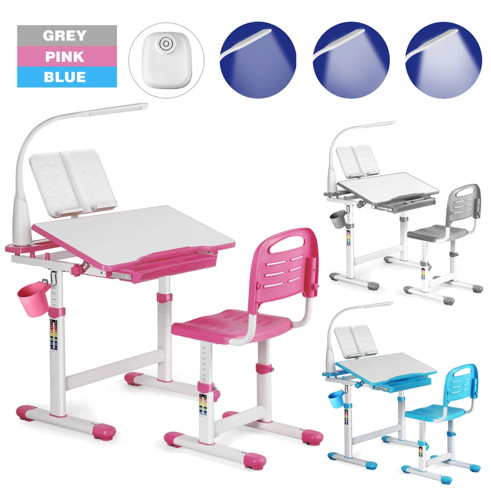 Kinderschreibtisch Schülerschreibtisch Verstellbar mit Stuhl&Lampe 3 Farbe - Bild 1 von 1