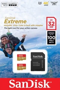 Sandisk Extreme microSDHC 32GB + SD Adapter for Action Sports Cam - TWIN PACK - Picture 1 of 1