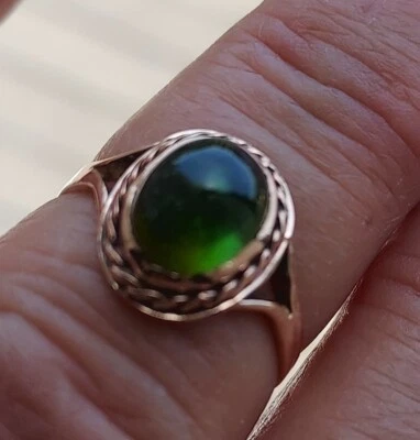 PRETTY 10 K Anillo Vintage Oro Rosa Turmalina Verde Talla 7.25 Foto 1 de 4