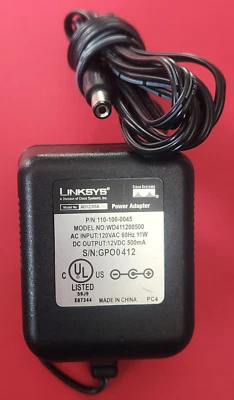 Fuente Adaptador de Alimentación Linksys 110-100-0045 WD411200500 120V AC 11W / 12V DC 500mA Foto 1 de 2