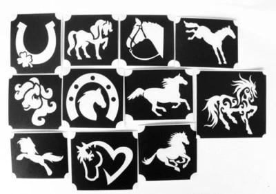 GLITTERTATTOO4YOU 11 diversi stencil tatuaggio tatuaggio scintillante gioielli corpo cavalli set2 FANTASTICO!