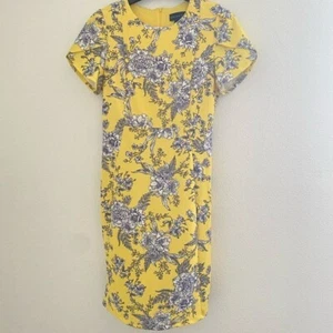 Yellow and Blue Sheath Midi Dress with Peter Pan Collar - Picture 1 of 8