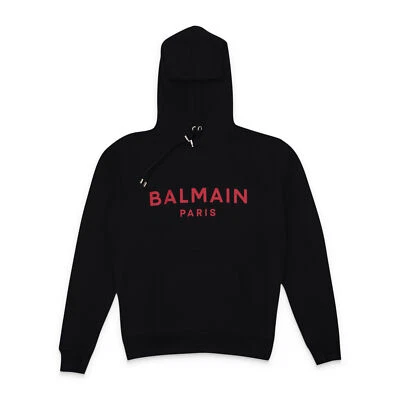 NUEVO CON ETIQUETAS LOGO BALMAIN SUDADERA CON CAPUCHA NEGRA ROJA TALLA L $995 Foto 1 de 3