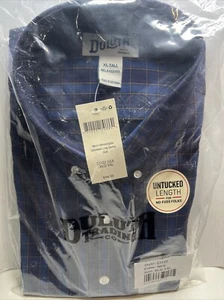 Duluth Shirt Mens XLT Button Up Blue Plaid Relaxed Untucked Wrinkle Fighter NEW - Picture 1 of 4
