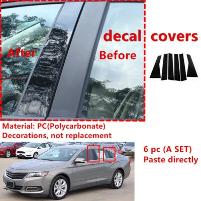 Door Window Trim Black Cover For Chevrolet Impala 2014-2020 6Pcs Pillar Posts - Imagem 1 de 4
