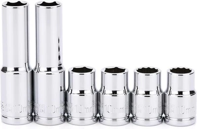 MIXPOWER 6PCS 3/8"Drive 10mm Deep&Shallow Socket, CR-V, Metric, Mirror 10MM
