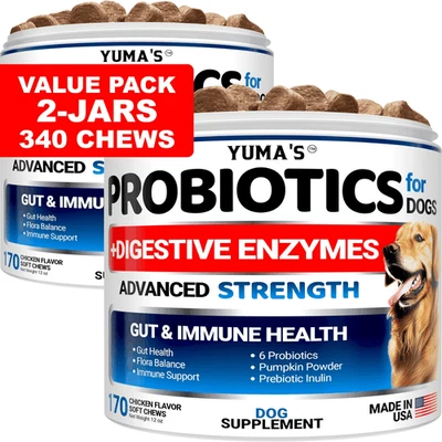 2 Pack Probiotics for Dogs and Digestive Enzymes Dog Probiotics Treats 340 Chews - Image 1 of 4