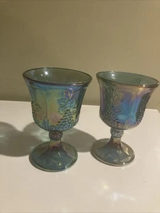2 calici da vino vintage irridescenti Indiana raccolta uva blu carnevale vetro - Foto 1 di 6