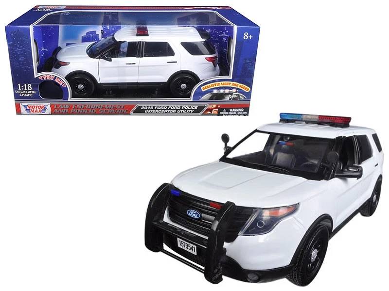 2015 Ford Police Interceptor Utility White with Flashing Light Bar and Front and - Image 1 of 1