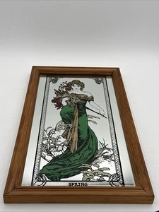 Vintage Framed Alphonse Mucha Art Nouveau Lady Mirror (Spring) - Picture 1 of 5