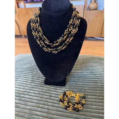 Monet Gold Tone Multi Strand Black Bead Necklace and Bracelet Set - Image 1 of 4