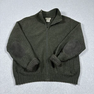 LL Bean Vintage Mens Olive Green Medium 100% Wool Zip Up Sweater Cardigan USA - Picture 1 of 13