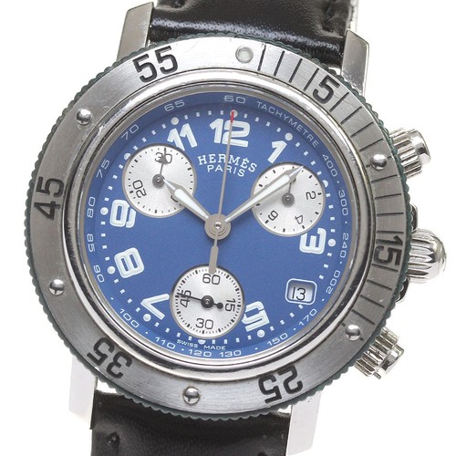 HERMÈS HERMES Clipper CL2.317 Data Cronografo Quadrante Blu Quarzo Orologio da Ragazzo_821854