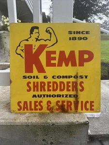 TRITURADORAS DE COMPOST Y TIERRA KEMP Alimento Antiguo Semilla Ferretería Distribuidor Anuncio Letrero Metal - Imagen 1 de 2