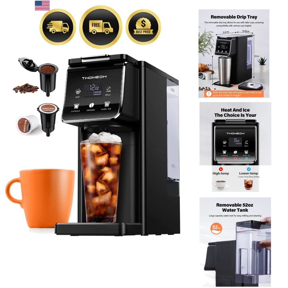 Coffee Maker Single Serve K Cup Grounds Iced Hot Bold 52Oz Removable - Image 1 of 4