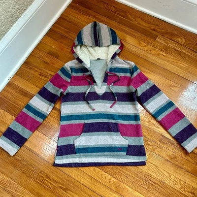 ROXY Sherpa Forrada Sudadera con Capucha a Rayas - Sudadera Pullover Cuello en V Profundo Para Mujer’s XS Foto 1 de 4
