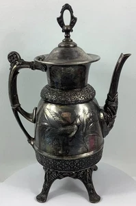 Vintage 1924 Meriden B. Firma Wasser Kaffee Tee Wasserkocher Kaffeekanne Vögel Design - Bild 1 von 16