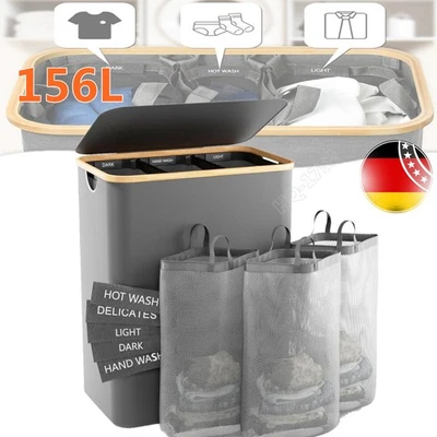 156L Wäschekorb mit Deckel Wäschesammler Wäschebox Wäschetrenner Faltbar Set DE - Bild 1 von 4