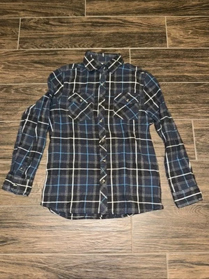 First Wave Flannel Button Down Shirt-Boys 10/12- Gray Plaid-EUC - Image 1 of 4