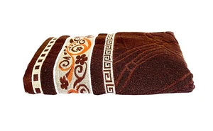 Cotton Attractive Bath Towels, Embroidered Border 24X54 Inches Brown1 Piece - Picture 1 of 3
