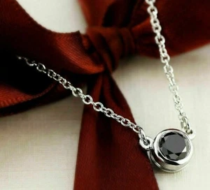 1Ct Round Cut Lab Created Black Diamond 14K White Gold Plated Pendant Necklace - Picture 1 of 3