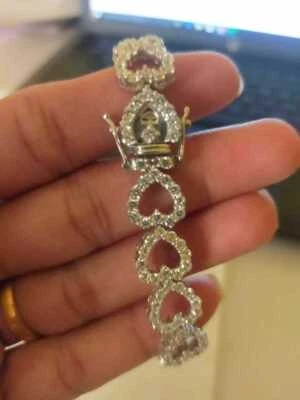 Теннисный браслет в форме сердца с круглыми лабораторными бриллиантами покрытие белым золотом 14 карат 6 карат - Изображение 1 из 4