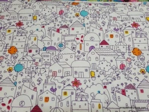 SUPER SNUGGLE FLANNEL Sewing Fabric .930 yd (33.5") x 42" CUTE HOUSES on White - Picture 1 of 1