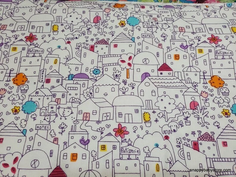 SUPER SNUGGLE FLANNEL Sewing Fabric .930 yd (33.5") x 42" CUTE HOUSES on White - Image 1 of 1