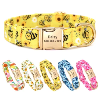 Floral Personalised Pet Dog Collar Metal Pet Nameplate Tag Engraved Adjustable - image 1 of 4