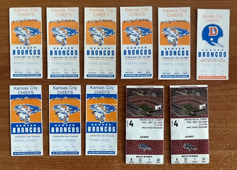 1970s 1980s NFL KANSAS CITY CHIEFS @ DENVER BRONCOS FOOTBALL TICKET STUBS LOT Cover