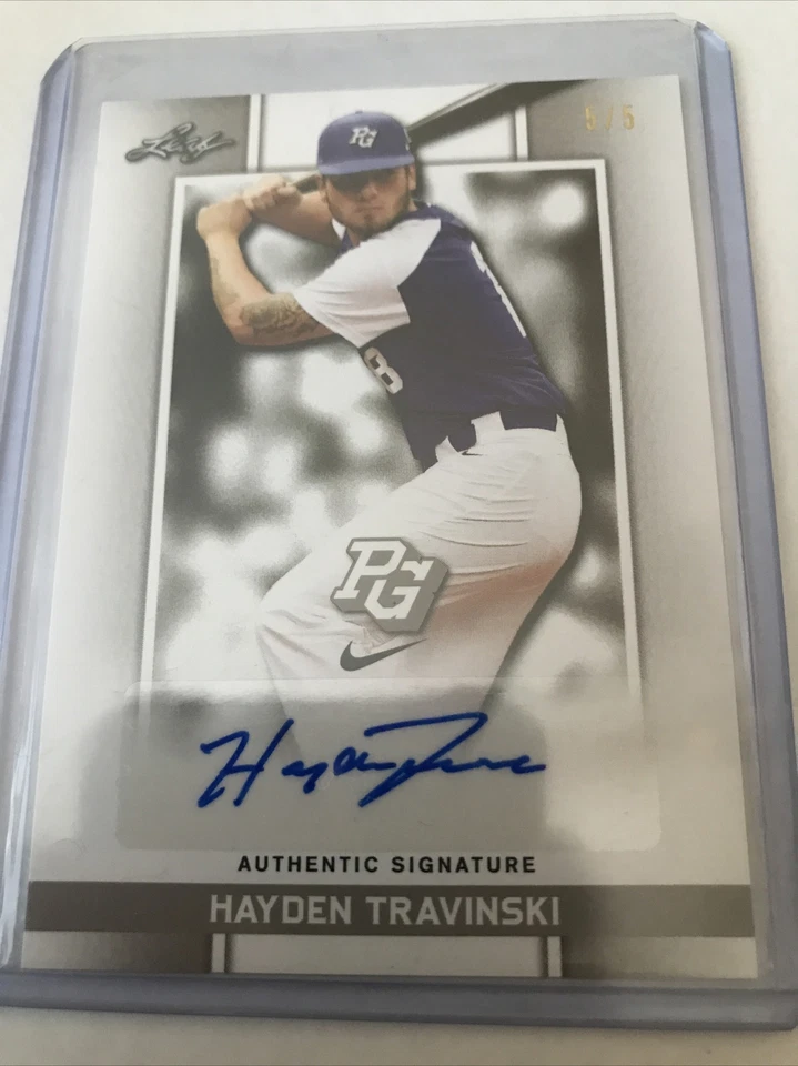 #5/5 (ONLY 5 1/1) 2018 LEAF PERFECT GAME NIKE AUTO AUTOGRAPH HAYDEN TRAVINSKI RC - Image 1 of 1