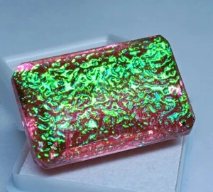 Natural Monarch Fire Opal Doublet Emerald Cut Gemstone Certified 65 Ct - Picture 1 of 9