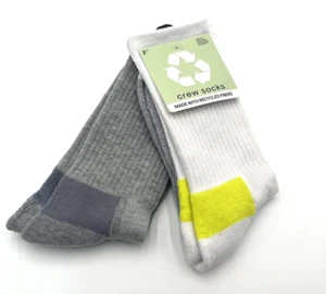 2 Pair Crew Socks Adult One Size Fits Most White & Grey Unisex - Picture 1 of 2