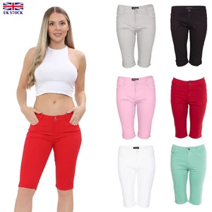 Ladies Cotton Chino Shorts Knee Length Summer Casual Pant Pockets - Picture 1 of 36