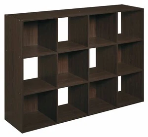 Espresso 12 Cube Bookcase Storage Organizer Wooden Office Shelving Bookshelf - Picture 1 of 3