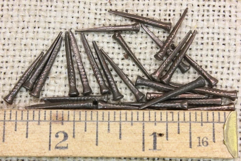 Old Shoe Nails 25 Bronze Color 3/4” Tacks 1/8” Round Heads Vintage Sharp Point Cover