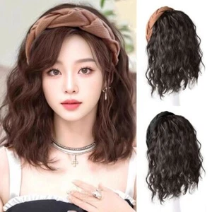 Synthetic Headband Wigs Half Headband Wig Short Wavy Curly Bob Hair For Women - Picture 1 of 23