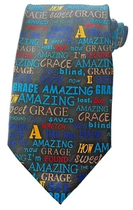 Roberto Cellini Amazing Grace Tie Religious Christian Hymn Lyrics Church Pastor - Picture 1 of 7