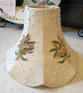 SO SWEET Vintage Silk Raw 10"W 7"H Beaded Floral roses Bell Scalloped Lamp Shade - Picture 1 of 8