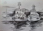 ACEO Contemporary Original Modern Drawing BOATS PORT 1