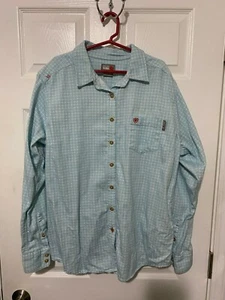 ARIAT WORK FR LONG SLEEVE WOMENS SHIRT BLUE/GREEN PRINT XXL NEW - Picture 1 of 9