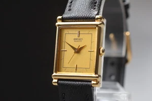Vintage 1985 N MINT Seiko Socie 7321-5510 Gold Rectangle Qz Womens Watch JAPAN - Picture 1 of 10